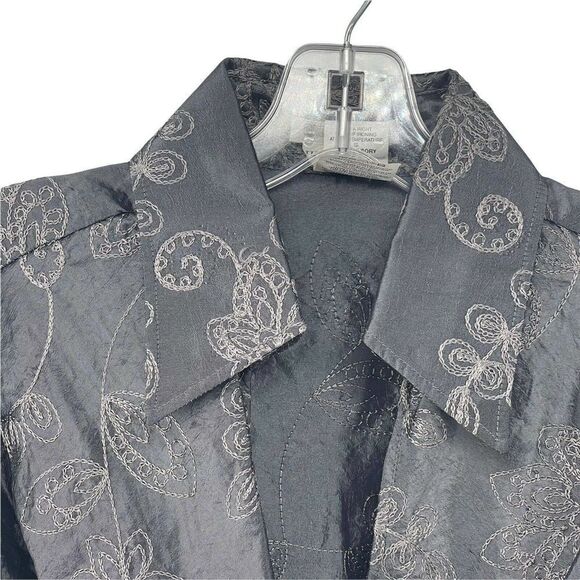 NaraCamicie Formal Top Gray Silver Embroidered Jewel Belted V Neck Size III M - Picture 6 of 12